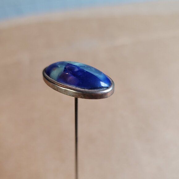 Antique Hat Pin Stick Pin Blue Cabochon Stone Labradorite ? - Picture 4 of 6